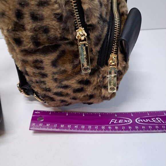 Betsey Johnson Mini Kitsch Faux Fur Cat Leopard Backpack Crossbody & Earbud Case - Picture 7 of 16